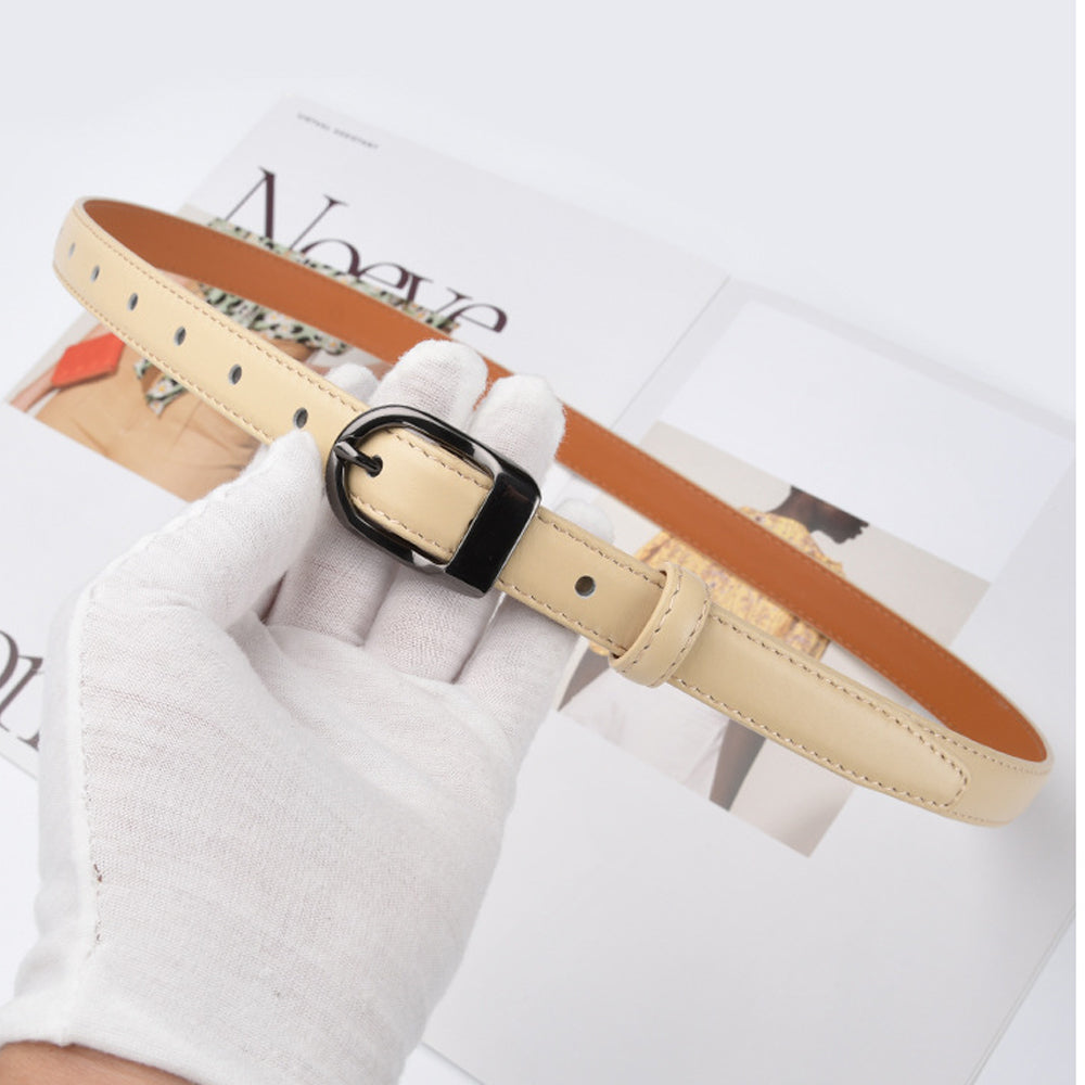 Cheeky X Luxury Top Layer Cow Leather Belt Women's Simple Decorative Jeans Belt Versatile Fashion Thin Belt (Black)