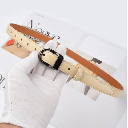 Cheeky X Luxury Top Layer Cow Leather Belt Women's Simple Decorative Jeans Belt Versatile Fashion Thin Belt (Black)