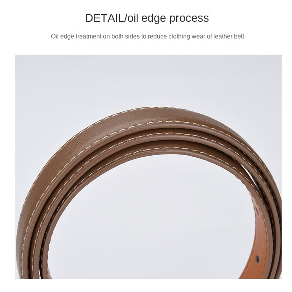 Cheeky X Luxury Top Layer Cow Leather Belt Women's Simple Decorative Jeans Belt Versatile Fashion Thin Belt (Black)