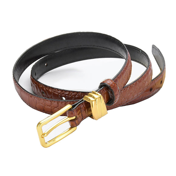 Genuine leather with Crocodile pattern pin buckle thin belt jeans belt for women (Dark Brown)