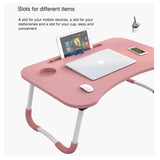 Foldable Desk Laptop Stand Table Bed Computer Study Adjustable Portable Cup Slot(Black)