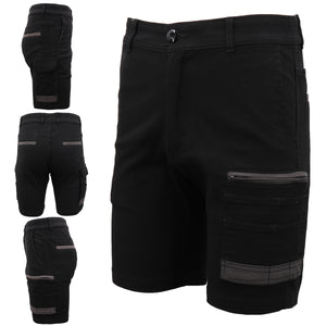 Mens Cargo Cotton Drill Work Shorts UPF 50+ 13 Pockets Tradies Workwear Trousers, Black, 30