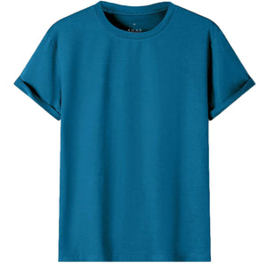 Adult 100% Cotton T-Shirt Unisex Men's Basic Plain Blank Crew Tee Tops Shirts, Aqua, S