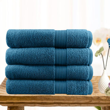 4 piece ultra light cotton bath towels in teal