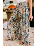 Azura Exchange Floral Print Shirred High Waist Wide Leg Pants - L