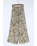 Azura Exchange Floral Print Shirred High Waist Wide Leg Pants - L
