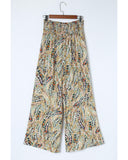 Azura Exchange Floral Print Shirred High Waist Wide Leg Pants - S