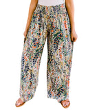 Azura Exchange Floral Print Shirred High Waist Wide Leg Pants - XL