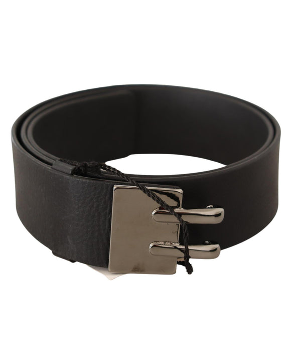 Classic Black Leather Belt with Silver-tone Hardware 85 cm Women