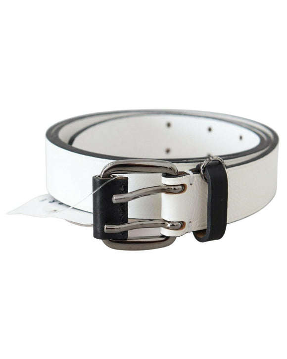 White Leather Fashion Belt with Metal-tone Hardware 90 cm Women