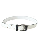White Leather Fashion Belt with Metal-tone Hardware 90 cm Women