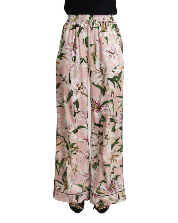 Brand New Dolce & Gabbana Wide Leg Pants with Lilies Print 38 IT Women