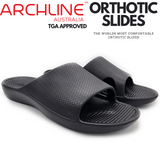 Archline Rebound Orthotic Slides Flip Flop Thongs Slip On Arch Support - Black - Euro 36