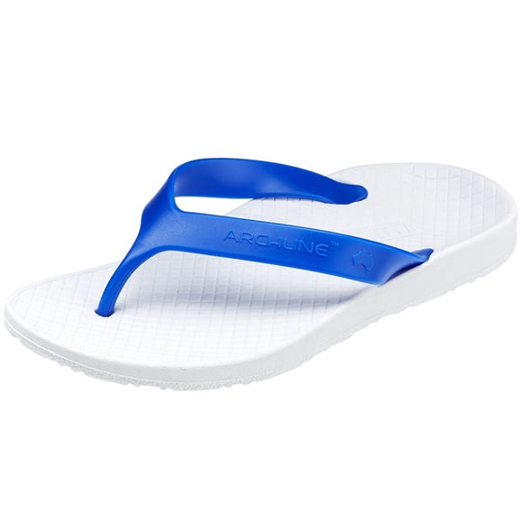 ARCHLINE Orthotic Thongs Arch Support Shoes Footwear Flip Flops Orthopedic - White/Blue - EUR 36