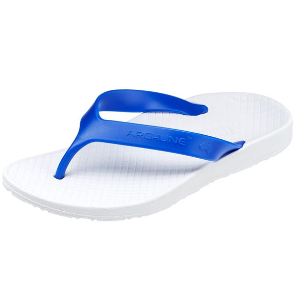 ARCHLINE Orthotic Thongs Arch Support Shoes Footwear Flip Flops Orthopedic - White/Blue - EUR 38