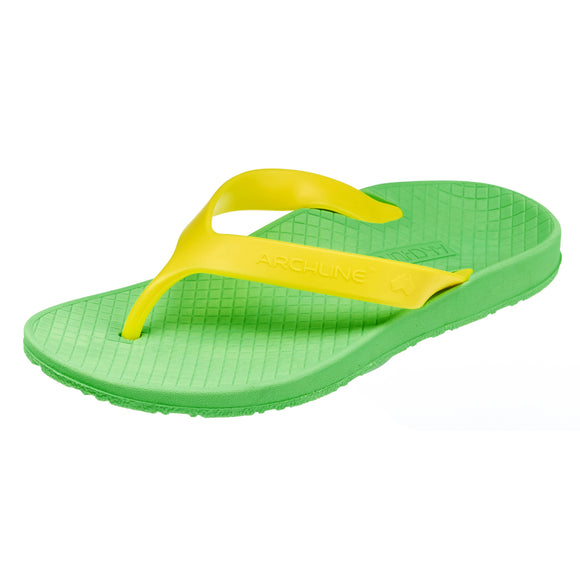ARCHLINE Flip Flops Orthotic Thongs Arch Support Shoes Footwear - Green/Gold - EUR 36