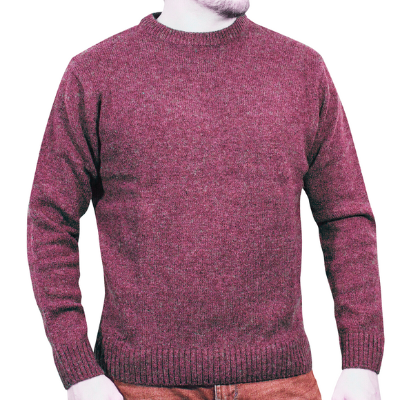 100% SHETLAND WOOL CREW Round Neck Knit JUMPER Pullover Mens Sweater Knitted - Burgundy (97) - M