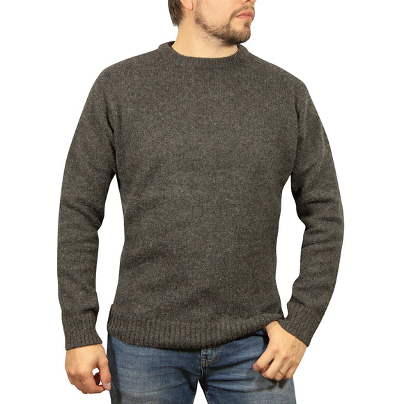 100% SHETLAND WOOL CREW Round Neck Knit JUMPER Pullover Mens Sweater Knitted - Charcoal (29) - 3XL