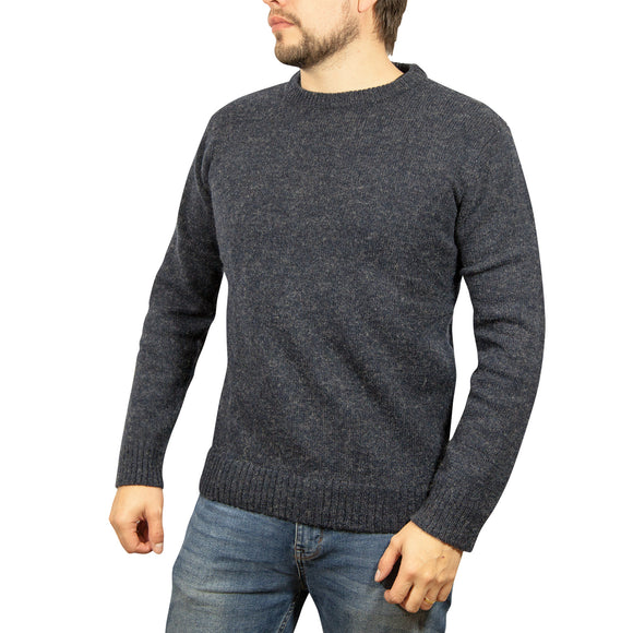 100% SHETLAND WOOL CREW Round Neck Knit JUMPER Pullover Mens Sweater Knitted - Navy (45) - 3XL