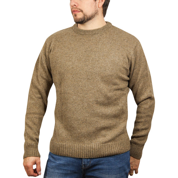 100% SHETLAND WOOL CREW Round Neck Knit JUMPER Pullover Mens Sweater Knitted - Nutmeg (23) - 3XL