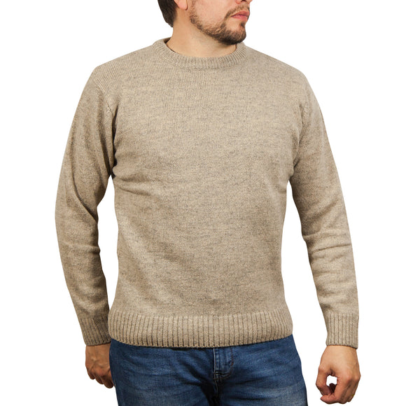 100% SHETLAND WOOL CREW Round Neck Knit JUMPER Pullover Mens Sweater Knitted - Beige (03) - 4XL