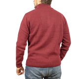100% SHETLAND WOOL Half Zip Up Knit JUMPER Pullover Mens Sweater Knitted - Burgundy (97) - M