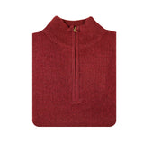 100% SHETLAND WOOL Half Zip Up Knit JUMPER Pullover Mens Sweater Knitted - Burgundy (97) - S