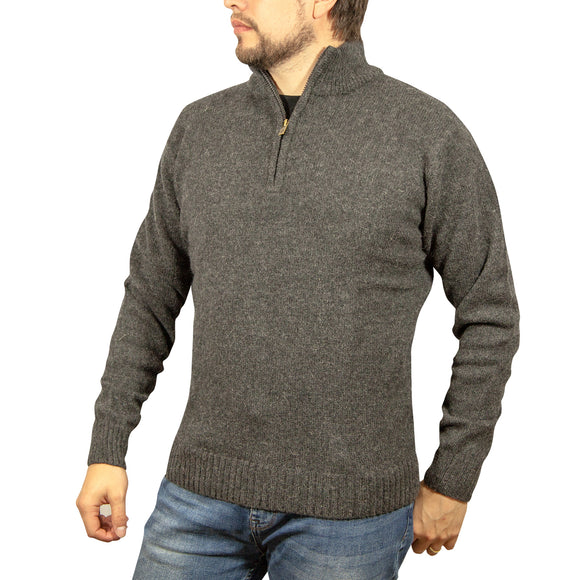 100% SHETLAND WOOL Half Zip Up Knit JUMPER Pullover Mens Sweater Knitted - Charcoal (29) - 4XL