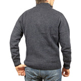 100% SHETLAND WOOL Half Zip Up Knit JUMPER Pullover Mens Sweater Knitted - Denim Blue (45) - 5XL