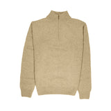 100% SHETLAND WOOL Half Zip Up Knit JUMPER Pullover Mens Sweater Knitted - Oat Marle (03) - 4XL