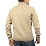 100% SHETLAND WOOL Half Zip Up Knit JUMPER Pullover Mens Sweater Knitted - Oat Marle (03) - L