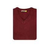 100% Shetland Wool V Neck Knit Jumper Pullover Mens Sweater Knitted - Burgundy (97) - L
