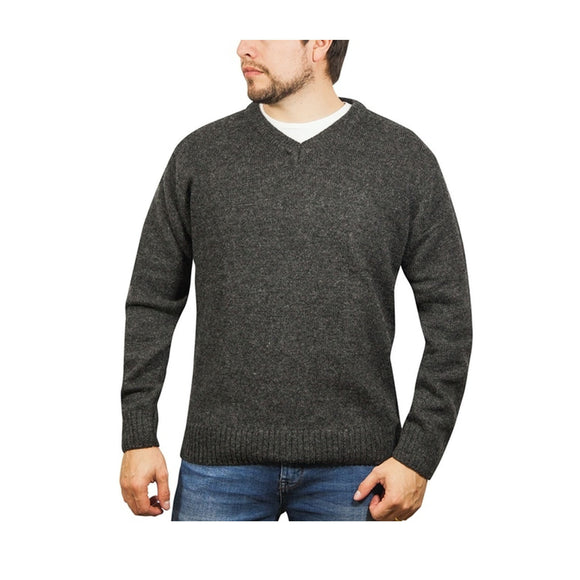 100% Shetland Wool V Neck Knit Jumper Pullover Mens Sweater Knitted - Charcoal (29) - XXL