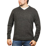 100% Shetland Wool V Neck Knit Jumper Pullover Mens Sweater Knitted - Charcoal (29) - XL