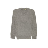100% Shetland Wool V Neck Knit Jumper Pullover Mens Sweater Knitted - Grey (21) - L