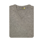 100% Shetland Wool V Neck Knit Jumper Pullover Mens Sweater Knitted - Grey (21) - XXL