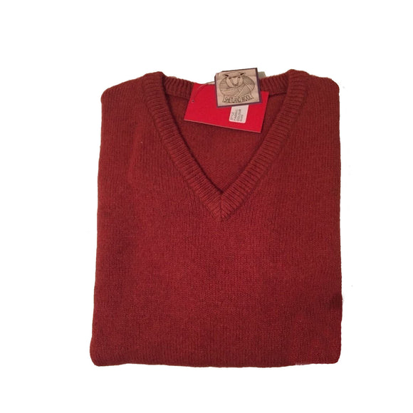 100% Shetland Wool V Neck Knit Jumper Pullover Mens Sweater Knitted - Rust (54) - 5XL