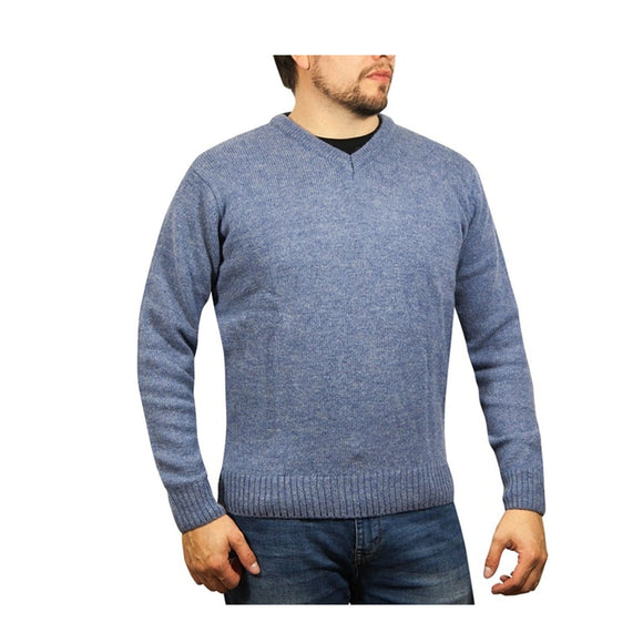 100% Shetland Wool V Neck Knit Jumper Pullover Mens Sweater Knitted - Sky (40) - L