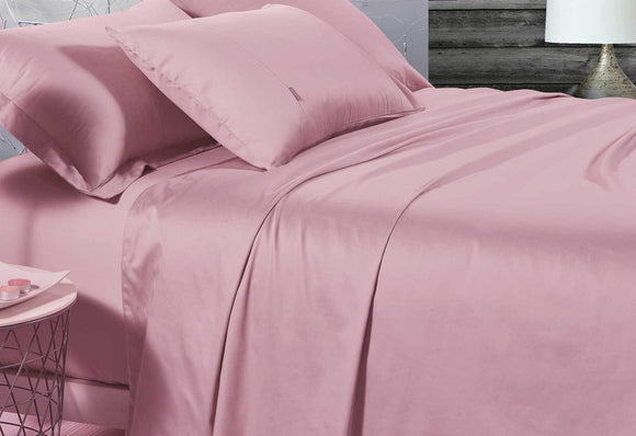 Single Size 500TC Cotton Sateen Fitted Sheet (Pink Color)