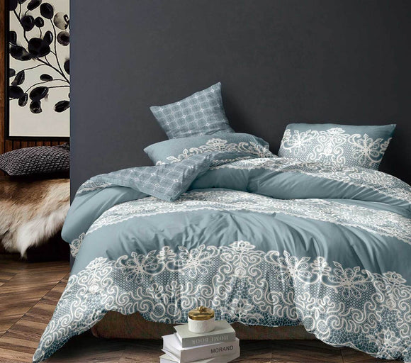 Luxton Queen Size 3pcs Duckegg Blue Floral Quilt Cover Set