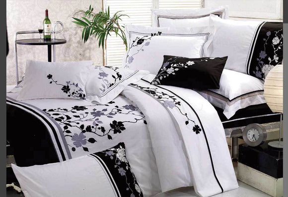 Super King Size Embroidery Tree and Leaf Pattern White Quilt Cover Set (3PCS)