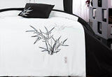 Luxton Super King Size Embroidered Bamboo Pattern White Quilt Cover Set (3PCS)
