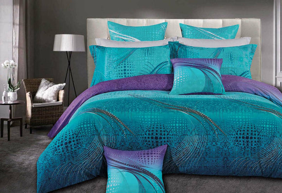 Luxton Super King Size Turquoise Aqua and Purple Quilt Cover Set(3PCS)