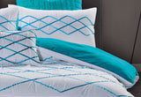 Luxton King Size White and Turquoise Blue Quilt Cover Set (3PCS)