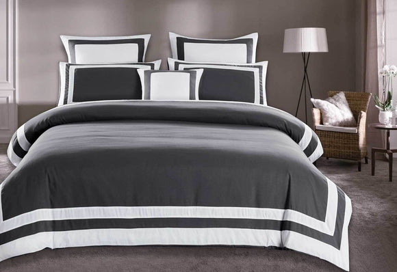 Luxton Super King Size White Square Pattern Charcoal Grey Quilt Cover Set (3PCS)