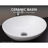 Above Counter Bathroom Basin Oval | Ceramic White 400 x 330 x 140 mm