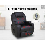 Massage Sofa Chair Recliner 360 Degree Swivel PU Leather Lounge 8 Point Heated