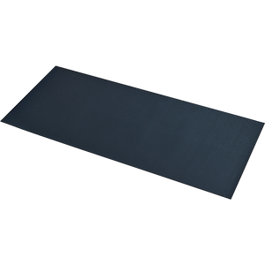 A black rectangular rubber floor mat with a textured surface, designed for gym equipment setup.