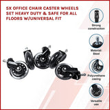 5 x Office Chair Caster Wheels Set Heavy Duty & Safe for All Floors w/Universal Fit