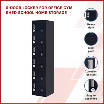 6-Door Locker for Office Gym Shed School Home Storage 4-digit Combination Lock Black